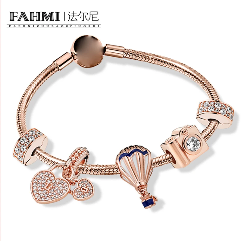 

2020 100% 925 Sterling Silver Freeze ZT0394 Hot Air Balloon Camera Charm String Rose Gold Bracelet Set Free Shipping