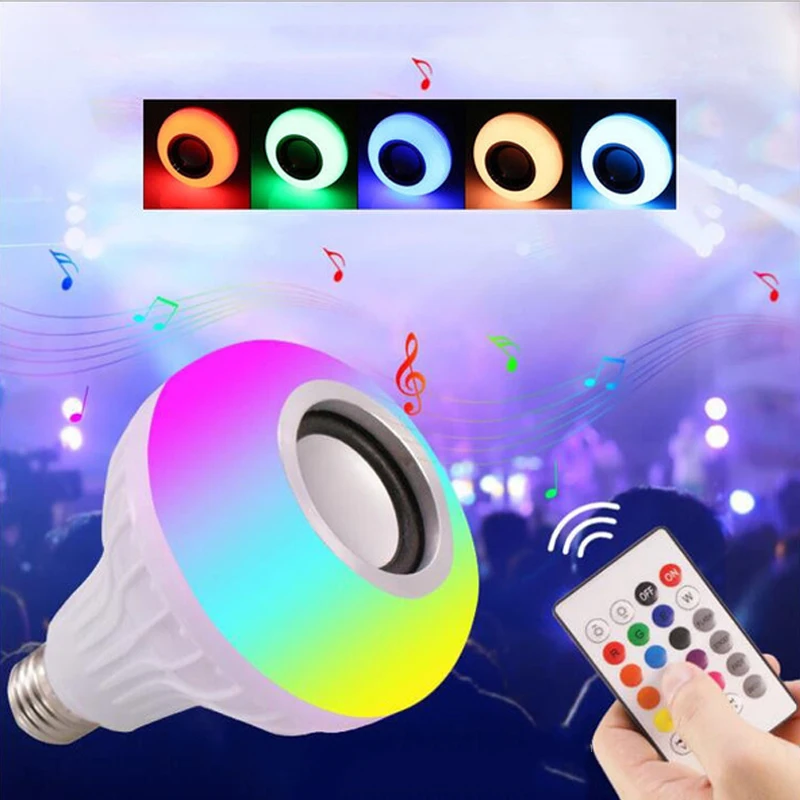 

E27 Smart RGB Wireless Bluetooth Speaker Bulb 12W LED Light Music Player Dimmable Audio 24-key Remote Control Smart Light