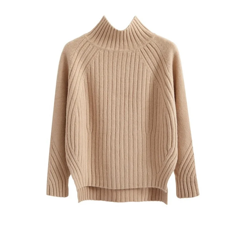 Женская свободная рубашка с высоким воротником свитер длинными рукавами в