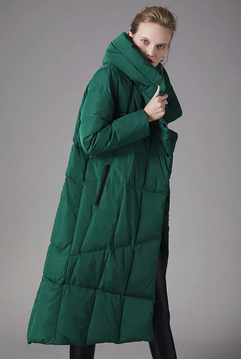

Down Jacket Female Winter Clothing New White Duck Down Stand Collar Loose women's down jacket in the long section of gre