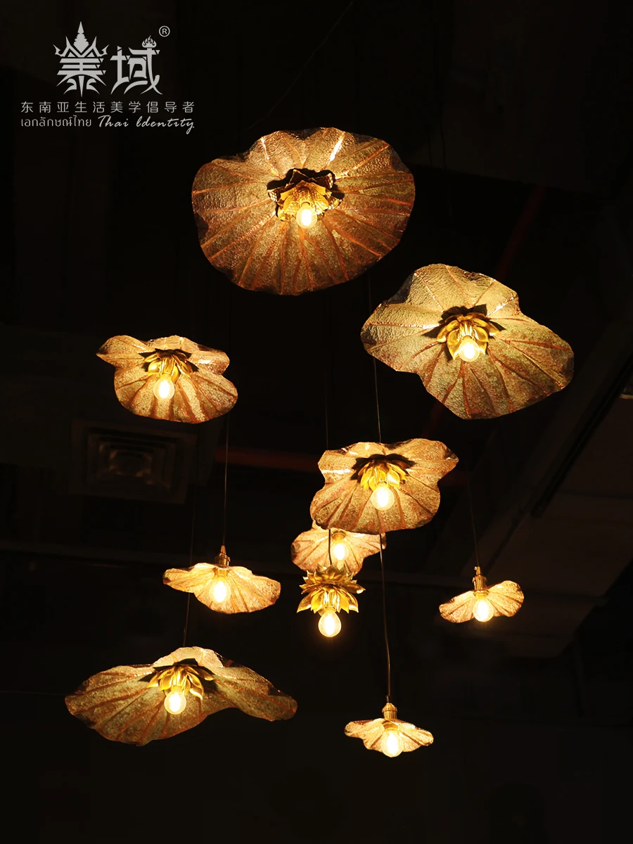 

Лампы тайская люстра в тайском стиле медный лист лотоса вилла лестница освещение для ресторана ретро