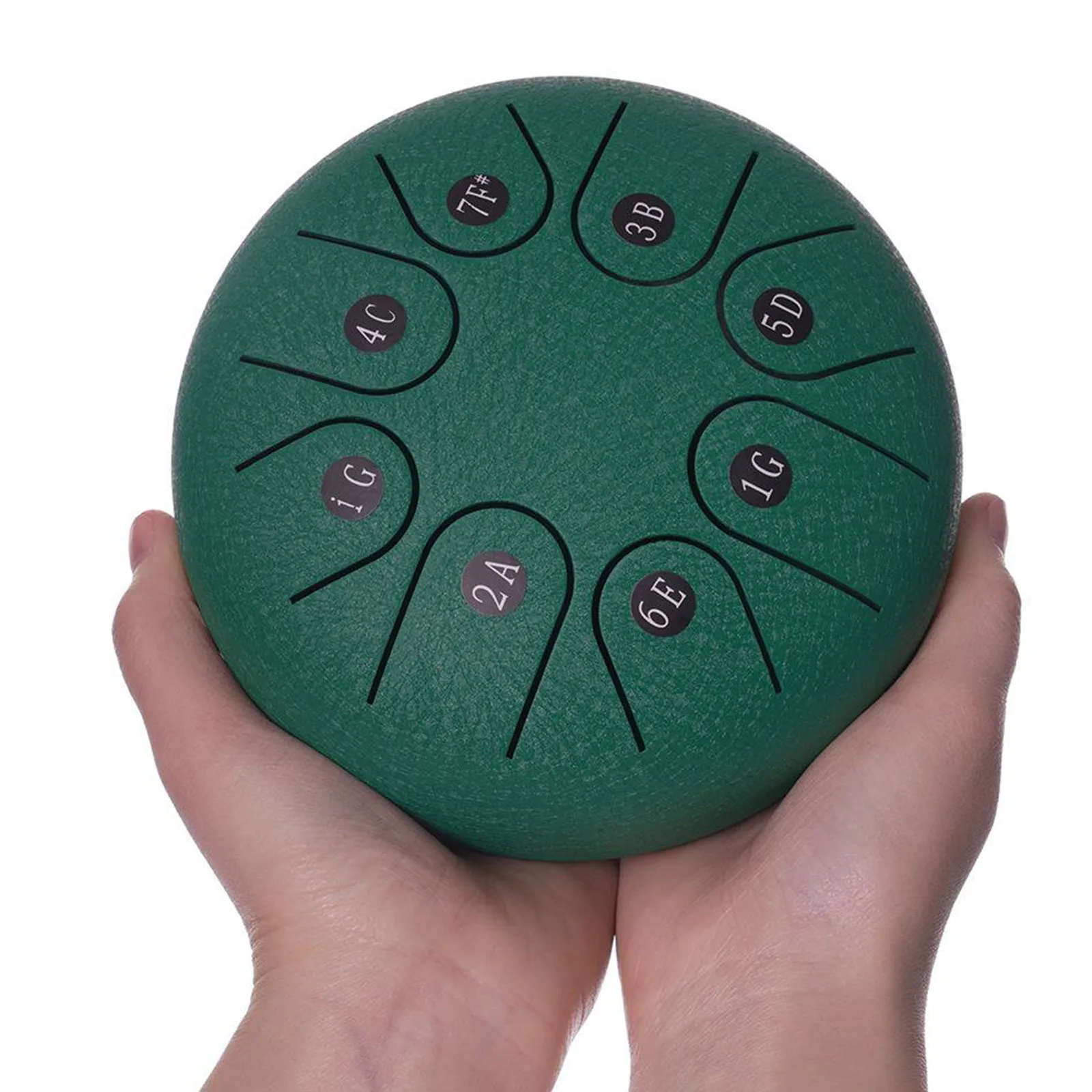 

Mini 8 Tone 6in Steel Hand Pan Tongue Drum G Key Percussion Instrument and Carry Bag Cleaning Cloth Present Green