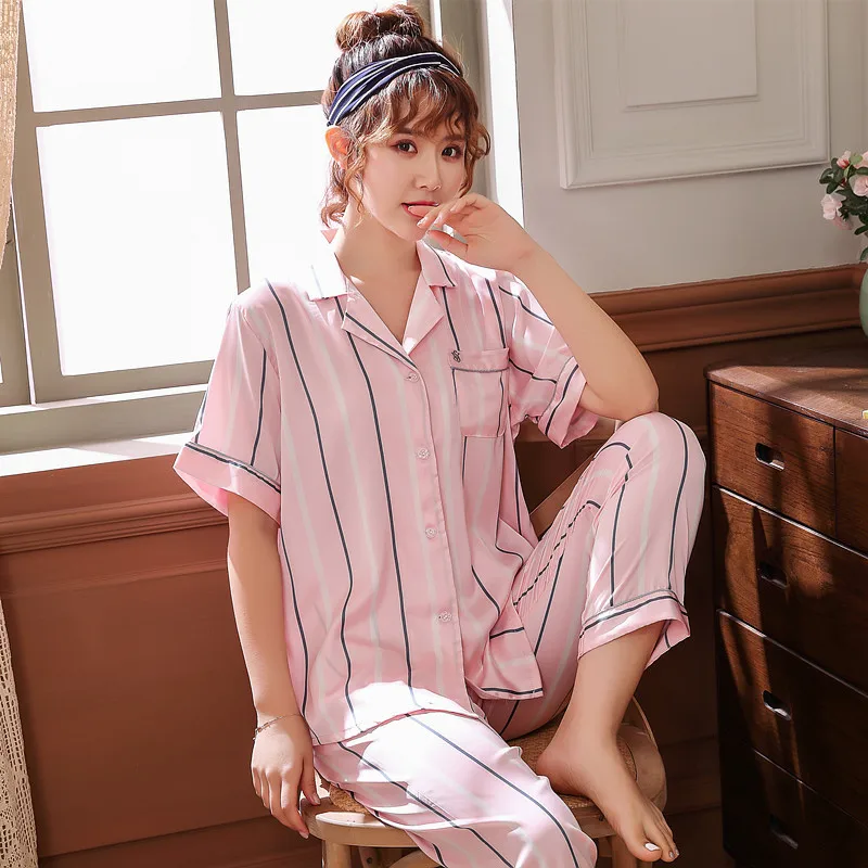 

FZSLCYIYI Short Sleeve Silk Pajamas Spring Women Summer Pajama Sets Silk Pijama Sleepwear Pyjamas Nightwear Set