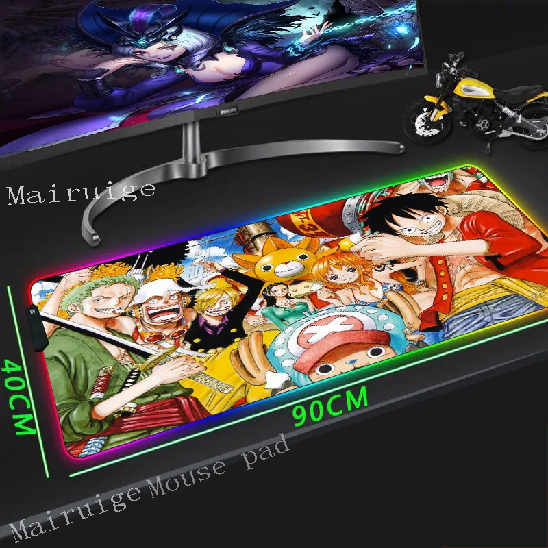 

Mairuige Anime Pink Girl with Luffy Large RGB Colorful Glowing Game Mouse Pad Lockedge Computer Desk Mat Rubber Striped Non-slip