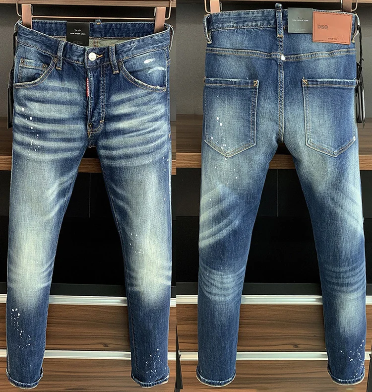 

Europe Moto & Biker dsq brand Italy mens jeans pants Men Slim Stretch jeans denim trousers blue hole Pants jeans for men 020