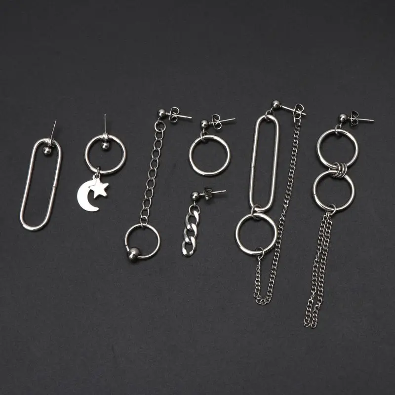 7 пар KPOP корейские ювелирные изделия серебряного цвета Длинная цепочка из