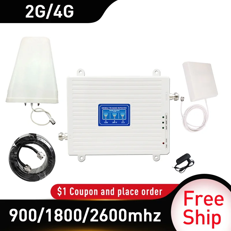 900/1800 МГц GSM DCS FDD LTE 2G 3G 4G трехдиапазонный ретранслятор сигнала усиление 70 дБ