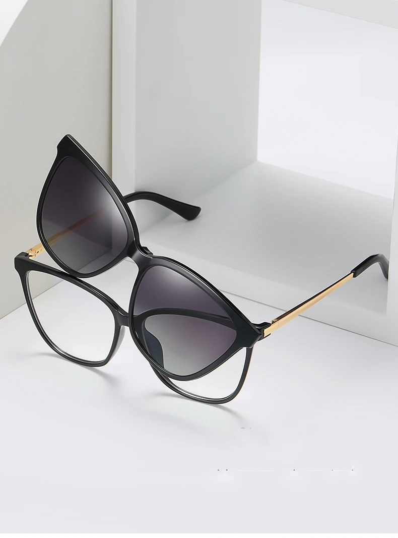 2 In 1 Set Polarized Clip On Sunglasses For Women Men Retro Luxury CatEye Anti Blue Light Glasses Frame Magnetic Driving Eyewear square sunglasses