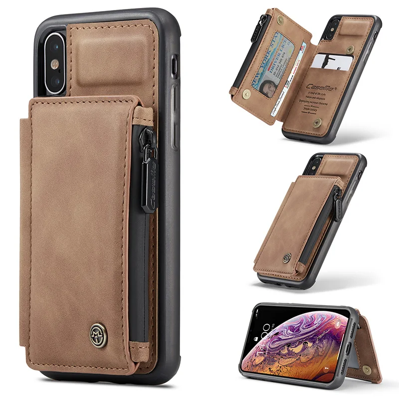 

Wallet Case for iPhone X XR XS MAX PU Leather RFID Blocking Card Slots Kickstand Magnetic Zipper Pocket Protective Shell cover