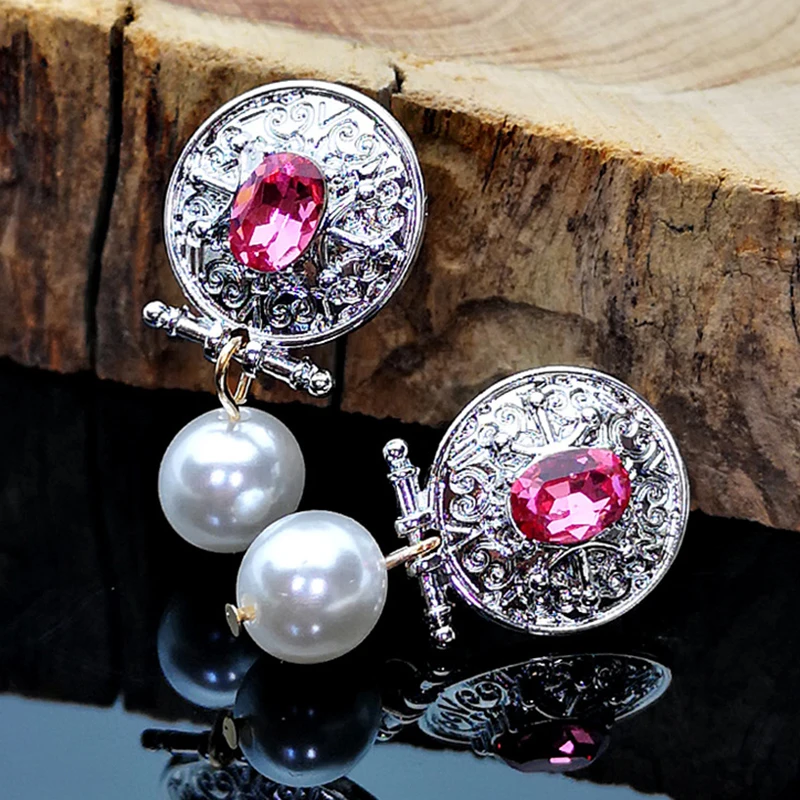 Винтажные серьги Модные античные серебряные круглые подвеска с искусственным