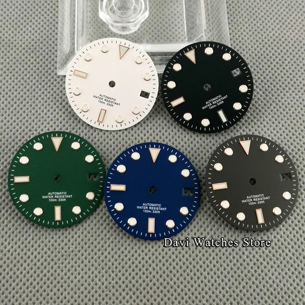 

Sterile Watch Dial 28.5mm Green Luminous Date Window Fit fit nh35 eta 2824 2836 miyota 8205 821A 8215 DG2813/3804 movement