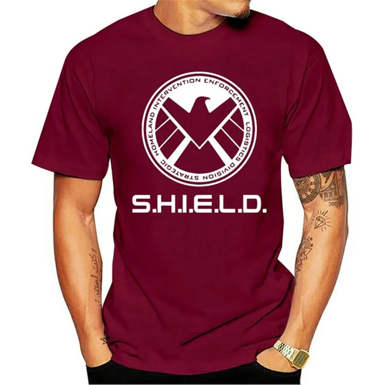 

2021 New Marvels Agents of Shield Men Men's T-shirt Black Short Sleeve Cotton Hip Hop T-shirt Print T-shirt