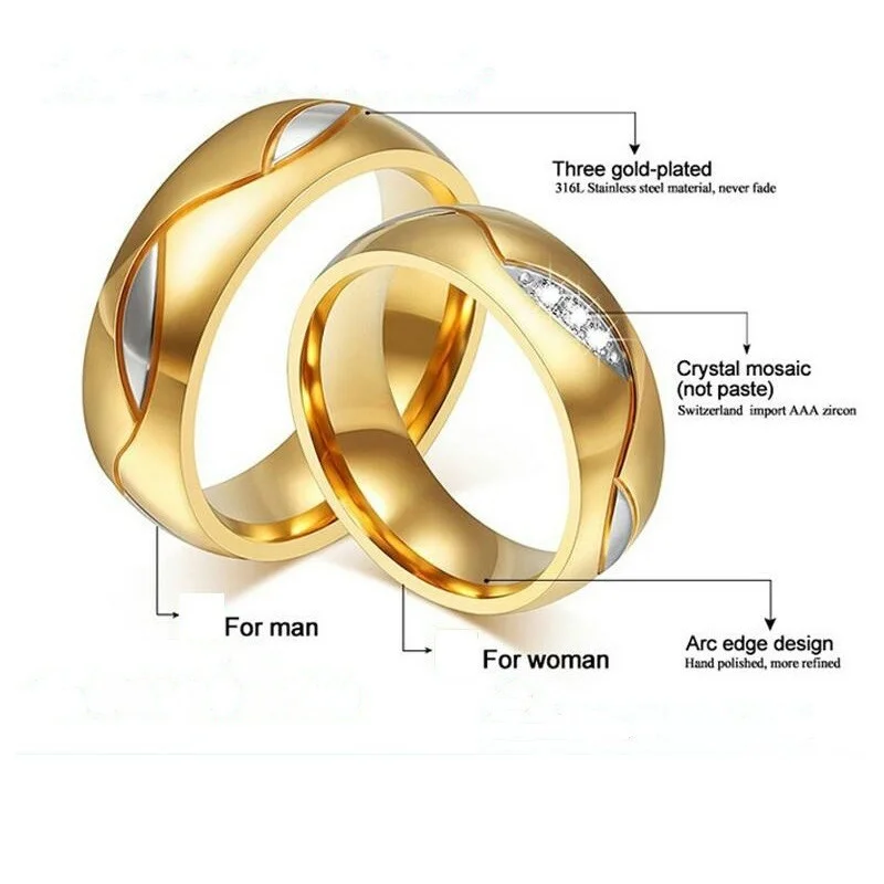 Классическое кольцо из нержавеющей стали для мужчин и женщин обручальное с