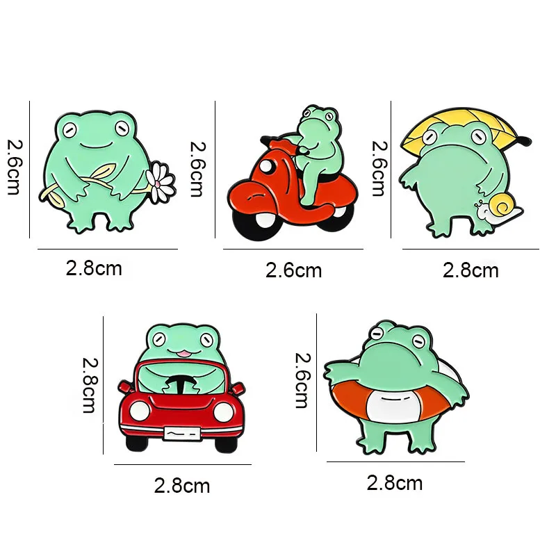 Эмалированная брошь в виде лягушки с изображением водителя маленькая красная