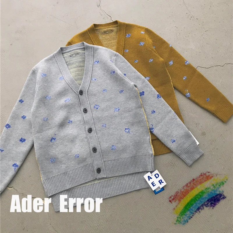 

ADER ERROR BLUESSOM Sweater Men Women Jacquard Adererror Sweaters Back Leather Fabric Patch Ader Cardigans