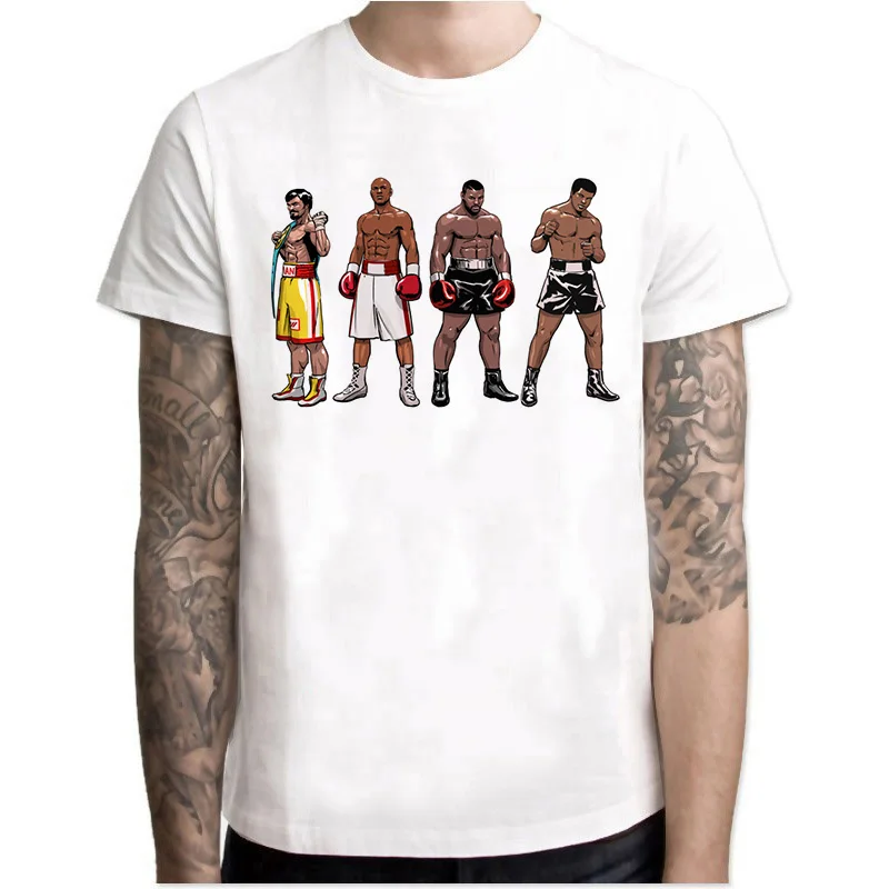 

Brand Men T-Shirt Boxing T Shirt Print Summer Short Sleeve O- Neck White Printed Tee Men Clothing W4