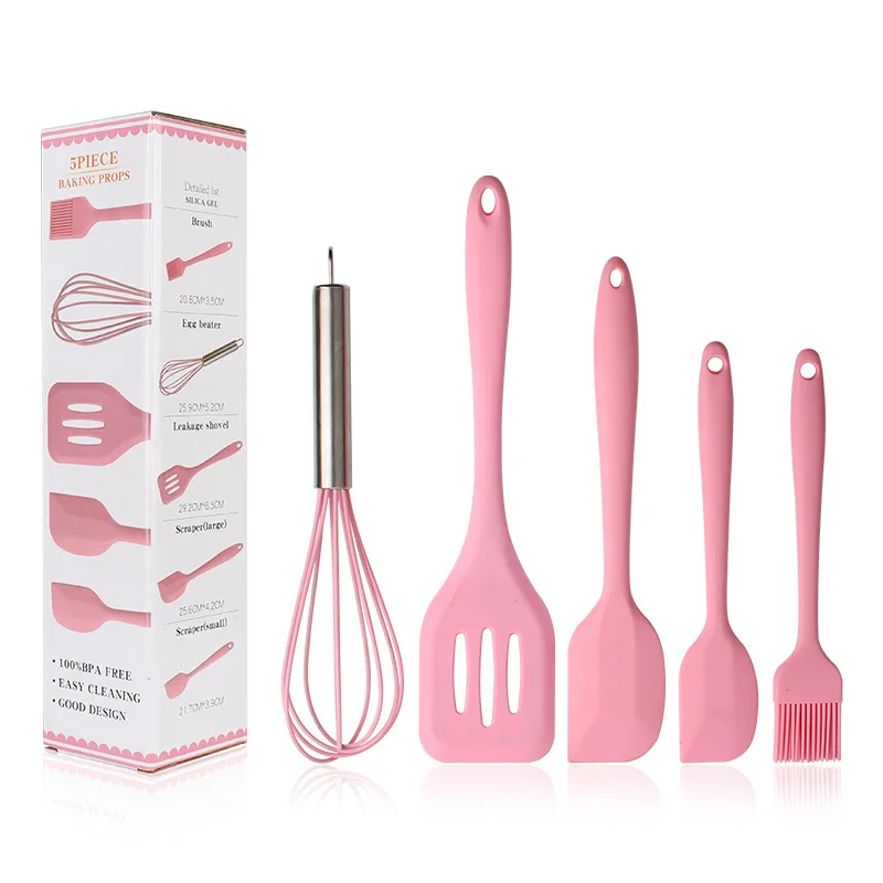 

5PCS/SET Silicone Kitchenware Cooking Utensils Set Heat Resistant Kitchen Non-Stick Spatula Eggbeater Oil Brush Baking Gadgets