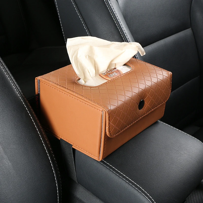 

PU leather Car Armrest Box Storage Seat Backrest Tissue Box Container Center Console Portable Easy Fold Stow Tidying Organizer