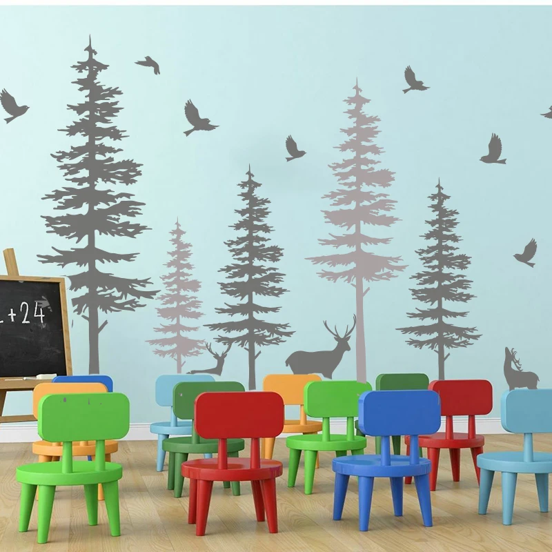 Огромная сосна олень животное стикер на стену комната в общежитии офис джунгли