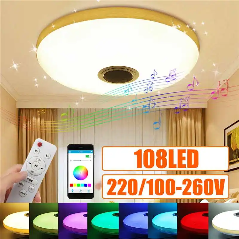 Светодиодный потолочный светильник для музыки 80 Вт RGB bluetooth динамик 108