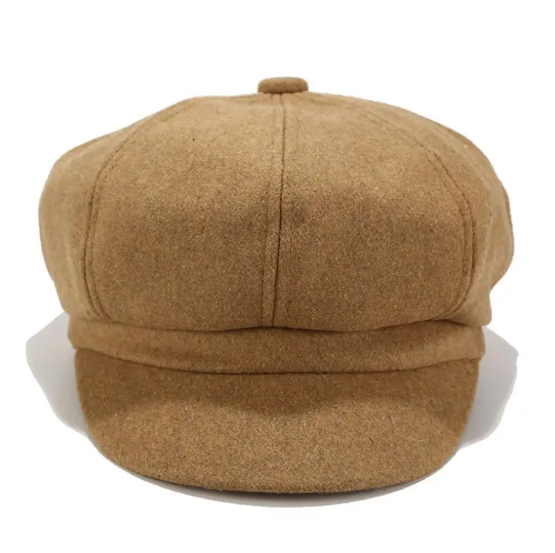 High quality Autumn Winter fashion women's woolen hat solid simple caps octagonal cap female visors navy 8 colors khaki |