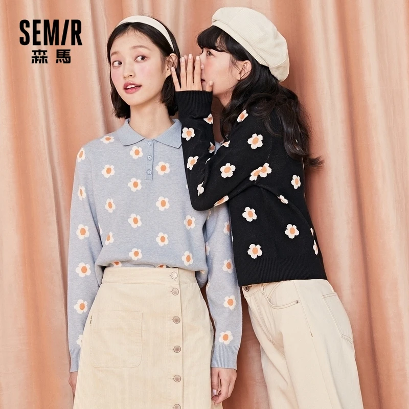 

SEMIR Sweater ladies autumn new fashion small daisy pattern long-sleeved sweater pullover inner top