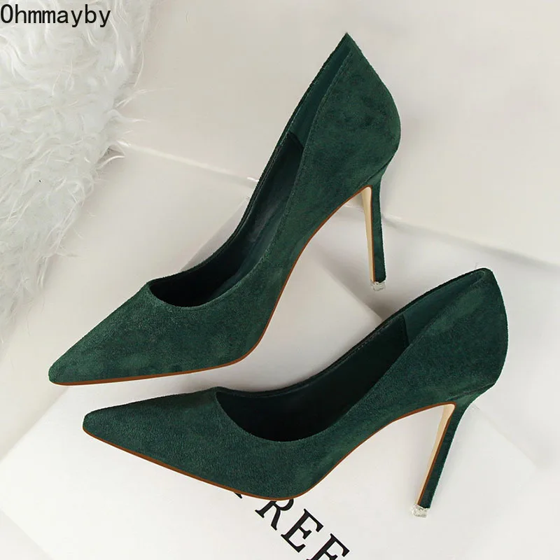 

Women Pumps High Heels Shoes Pointed Toe Female Shoes Green Woman Sexy Mules Femme Wedding Shoes size 34-43