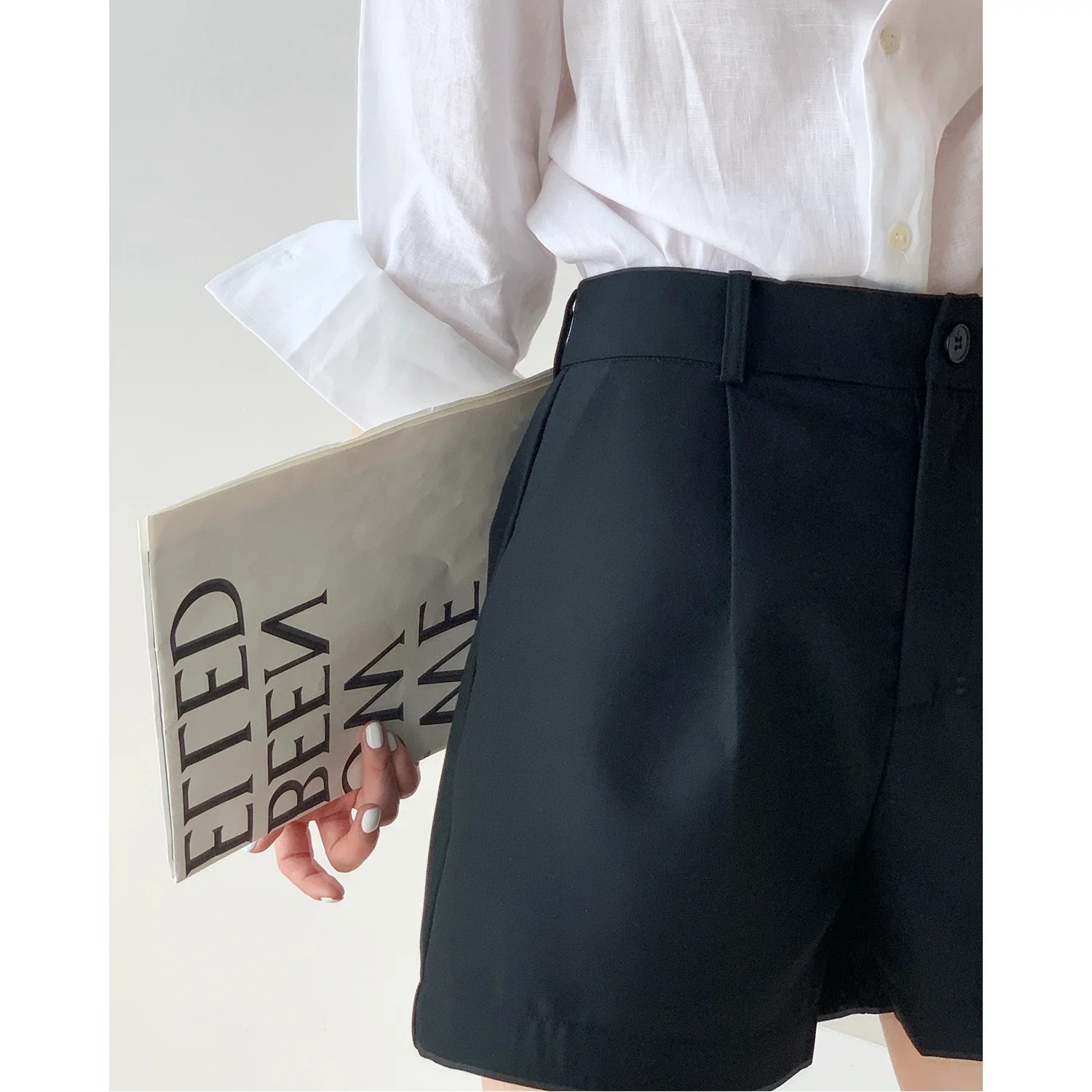 High Waist Straight Shorts Women Wear 2021 Summer New Korean Small Man Black Casual Thin Wide Leg | Женская одежда