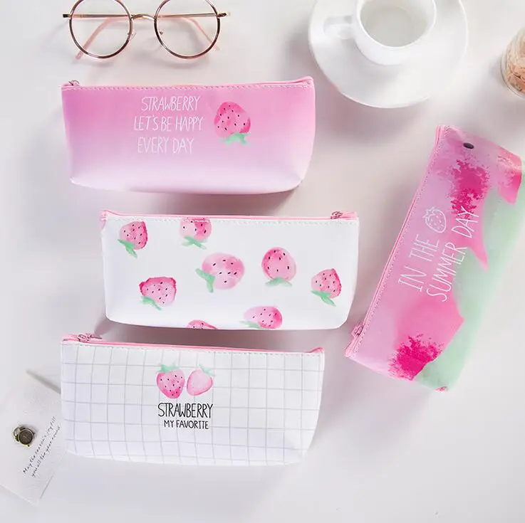 

Love Sweet Strawberry Silicone Pencil Case Stationery Storage Organizer Bag School Office Supply Escolar