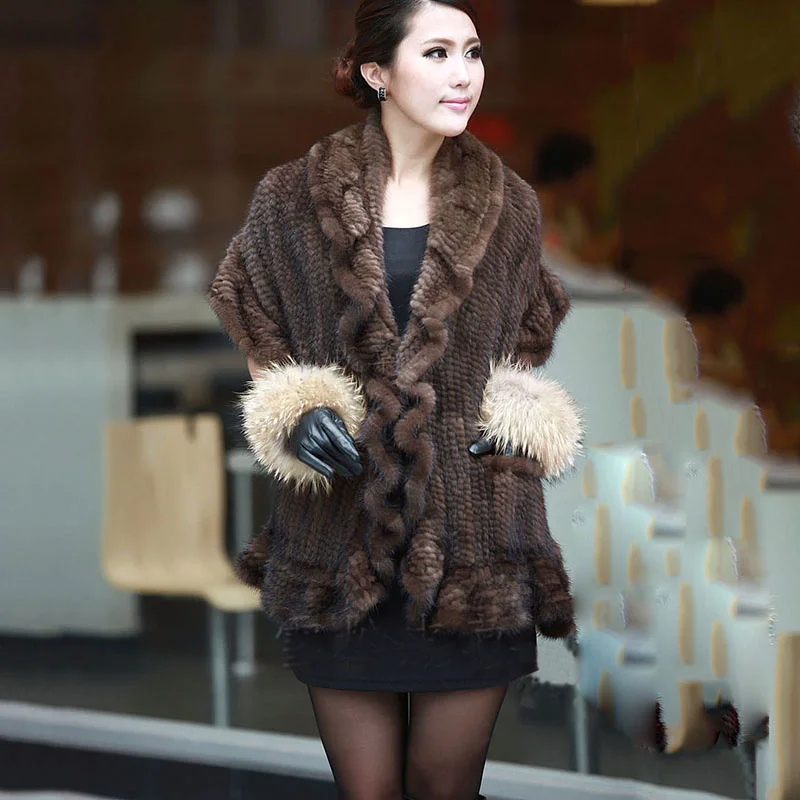 

SHZQ New Arrival Real Knitted Mink Fur Shawl Scarf Women Warmer Lady Luxurious Real Natural Mink Fur Stole Wrap China Wholesale/