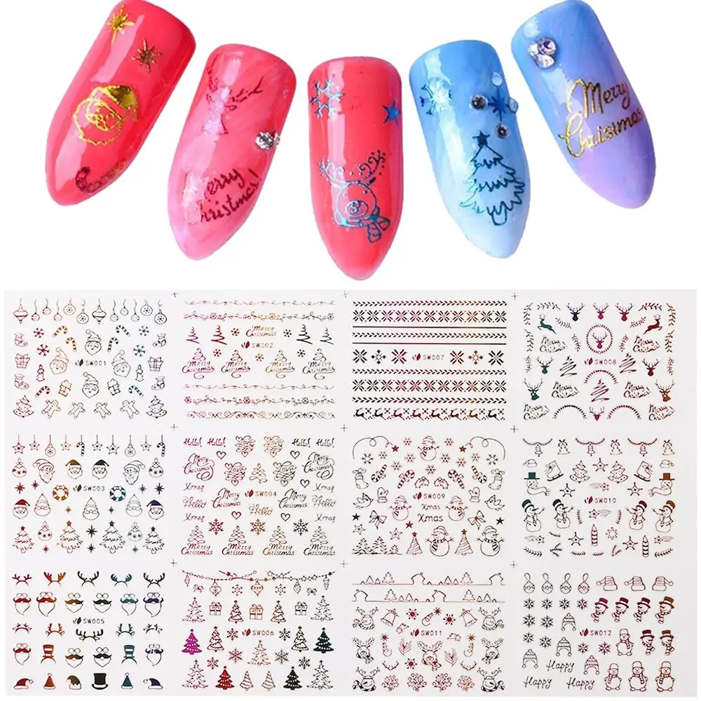 

Christmas Laser Snowflakes Santa Snowman Nail Sticker Holographic Sliders For Nails New Year Manicure Decoration