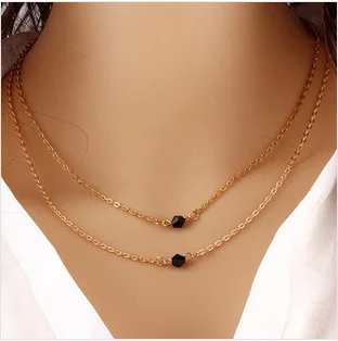 

2021 Goth Stainless Steel Black Crystal Double Layer Choker Chain Necklace for Women Water Droplets Pendant Necklace Jewelry