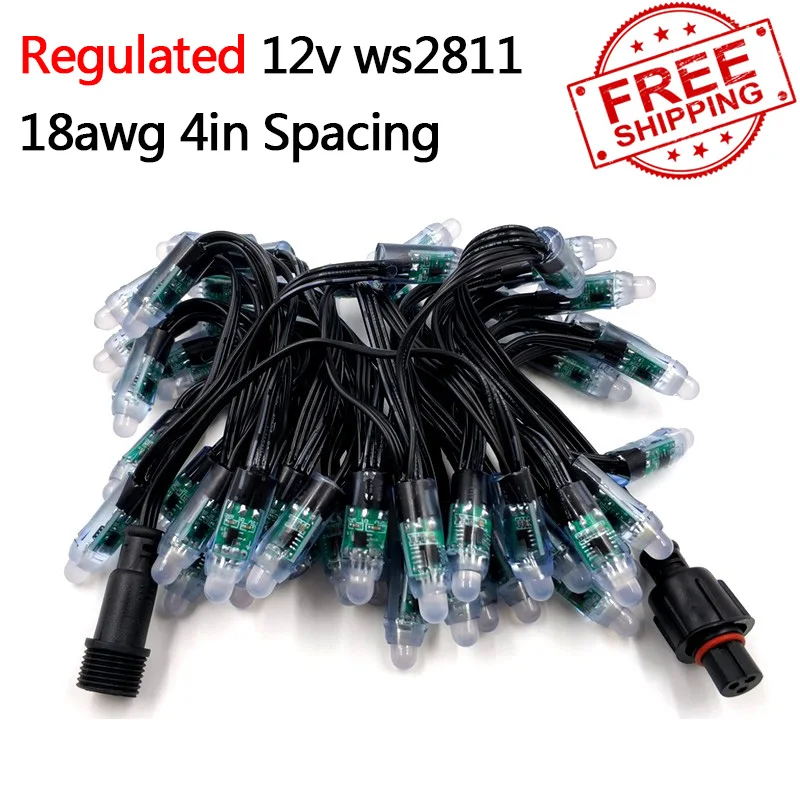 100ct DC12V WS2811 bullet pixel Front and Back With Regulators BLACK wire 18awg with Ray wu/paul/xconnect connector | Лампы и