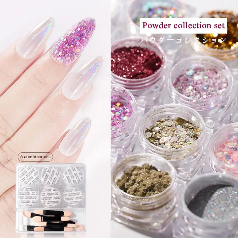 6 коробок/набор волшебная пудра для ногтей зеркальные эффекты Сияющие ногти