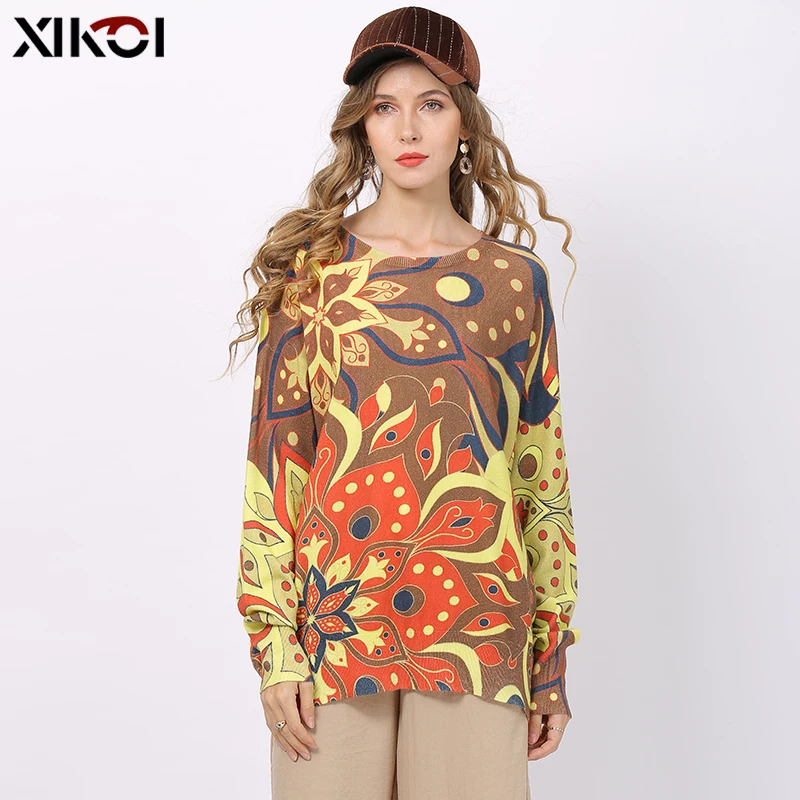 Свитер Женский вязаный с длинным рукавом и круглым вырезом Осень-Зима