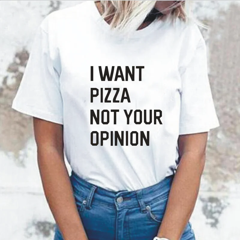 Женская футболка с коротким рукавом принтом я хочу пиццу|Футболки| |
