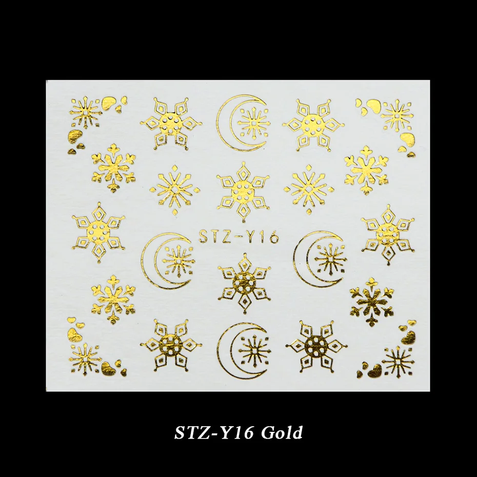 STZ-Y16 Gold 1 лист металла Золото Серебро слайдер Рождество Снежинка воды стикер для маникюра DIY 3D полный обёрточная бумага кончик ногтей лак BESTZ-YA-1 - Цвет: STZ-Y16 Gold