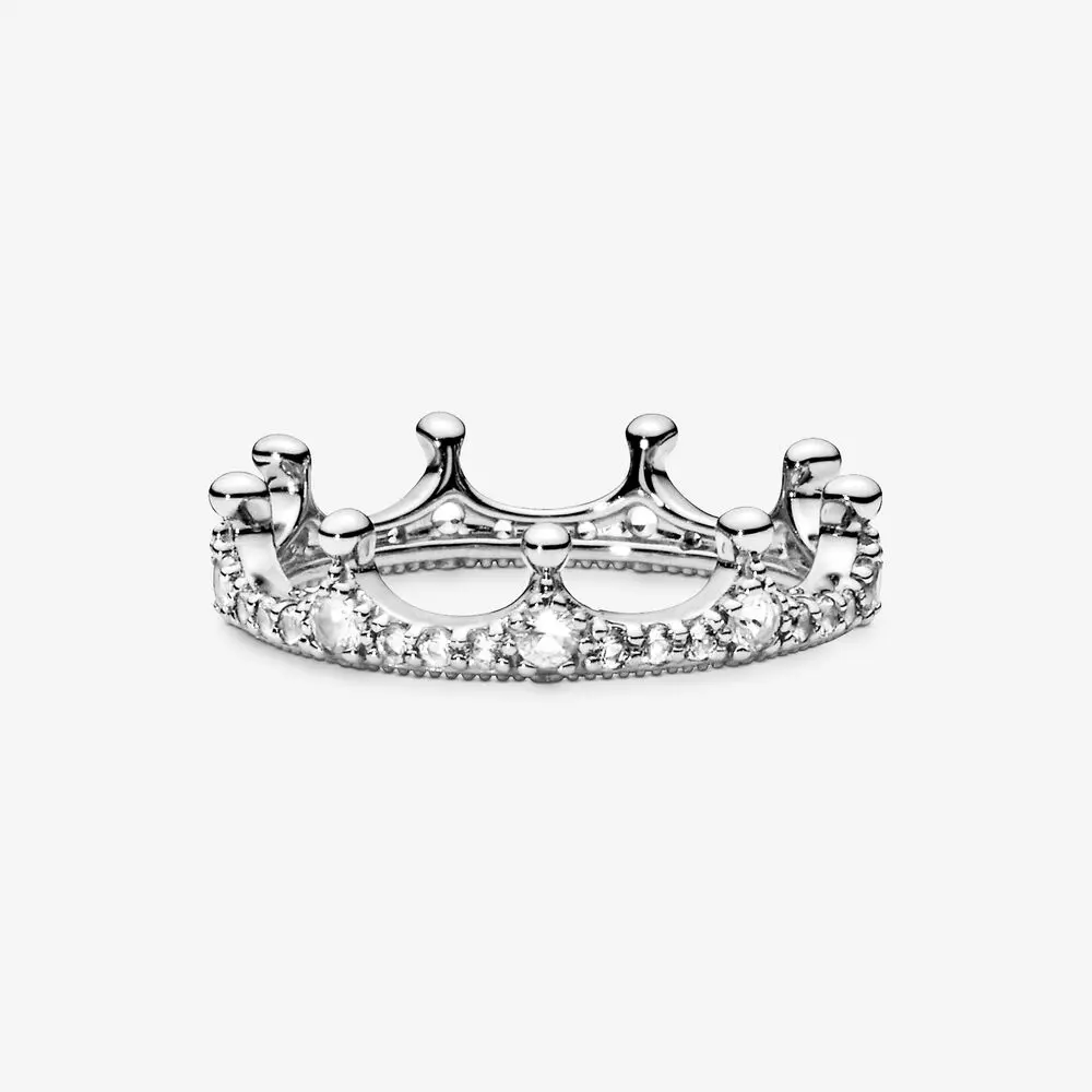 

JrSr Authentic 925Sterling Silver CZPrincess Sparkle Crown Ring Fit Female Annivesary Engagement Gift Fine Jewelry free shipping