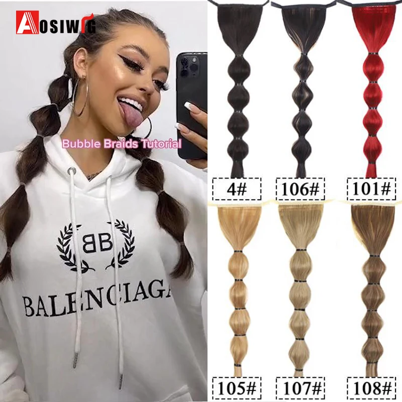 

Aosiwig синтетические косички с пузырями, прямой хвост, кулиска волос, искусственные натуральные заколки для волос для женщин