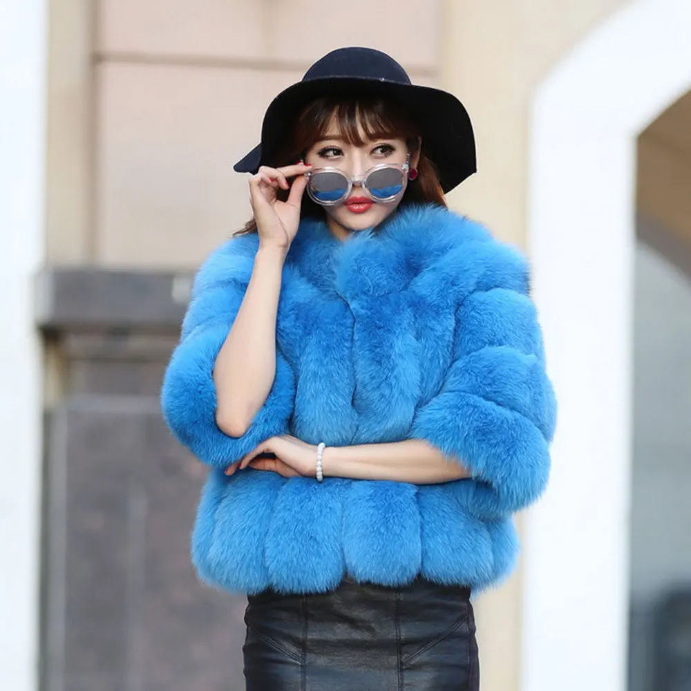 blue Натуральный Лисий пальто из настоящего меха, натуральная женская зимняя оригинальная натуральная лиса, шуба с мехом, куртка для девочек, пальто для женщин, пальто с лисой - Цвет: blue