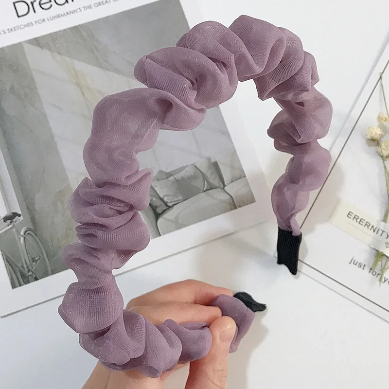 

Japan Korea style female head buckle chiffon mesh folds small fresh headband simple wild pure color headdress hair accessories