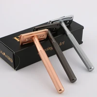 reusable classic metal manual rose gold safety razor for menwomen double edge shaving razor with 5 shaving blades