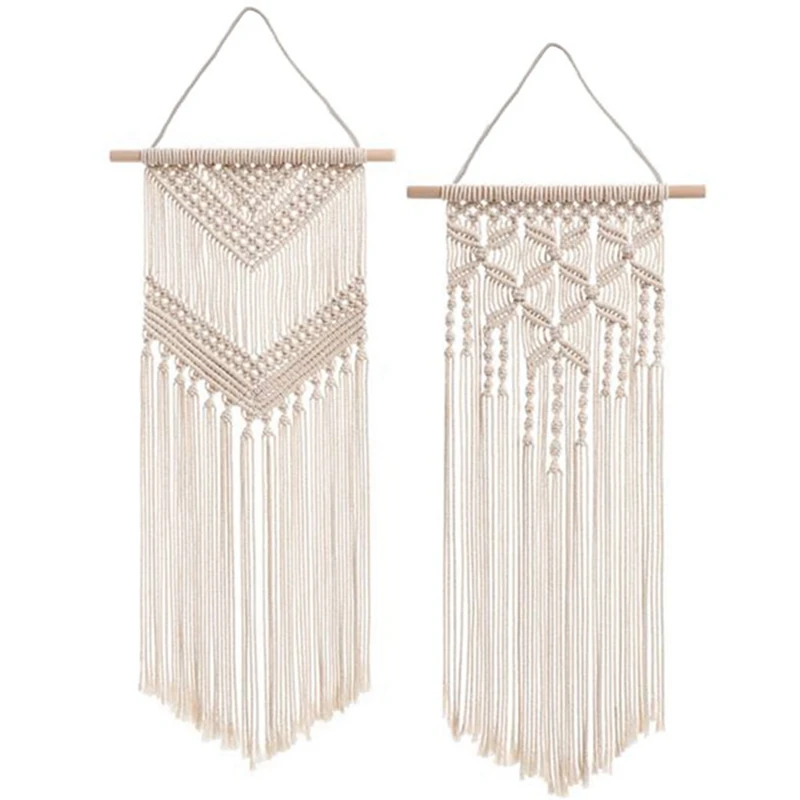 

2 Pcs Macrame Wall Hanging Decor Woven Wall Art Macrame Tapestry Boho Chic Home Decoration for Apartment Bedroom Nursery Gallery