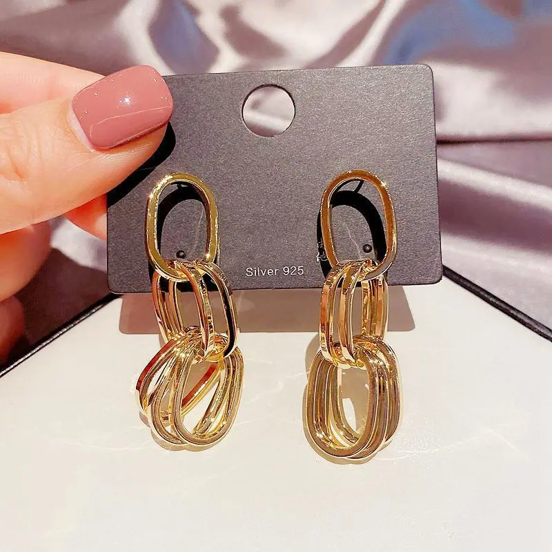 

SIPENGJEL Fashion Gold Link Chain Dangel Earrings Punk Geometric Rectangle Link Gold Earings For Women Accessories Jewelry 2021