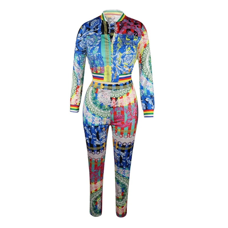 Цветочные Две детали с принтом комплект Кардиган укороченный топ и брюки