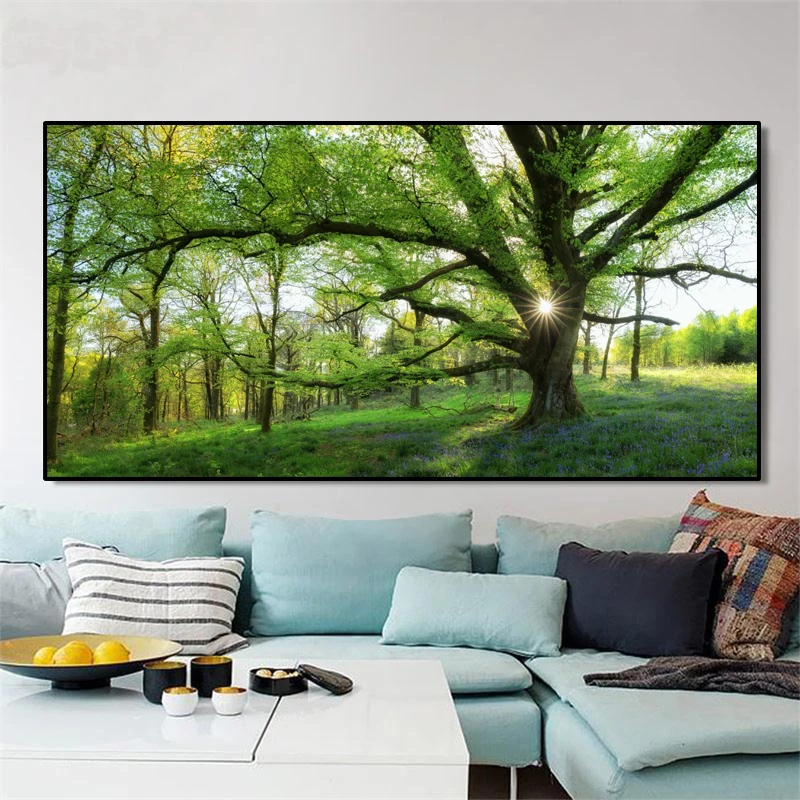 

Green Forest Landscape Trees Canvas Painting Posters and Prints Cuadros Wall Art for Living Room Home Decor (No Frame)