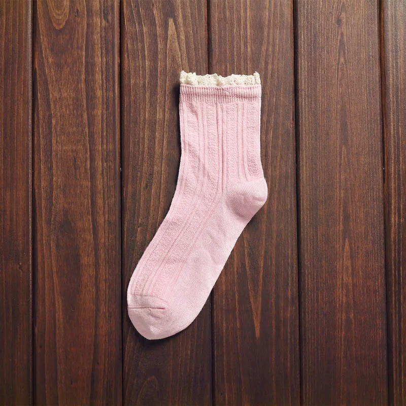 Light Pink Кружевные забавные Женские носочки, цветные белые женские носки с принтом, полосатые хлопковые носки Harajuku, милые японские носочки Лолиты FENNASI для девочек - Цвет: Light Pink