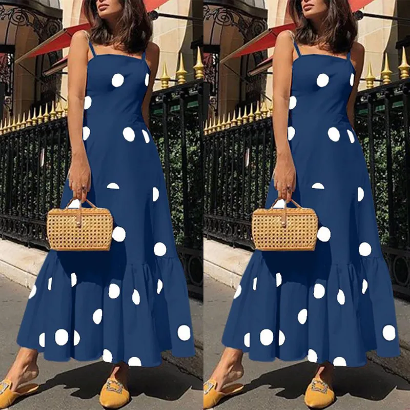 Платье женское праздничное в горошек пляжное макси стиле бохо милое для девочек