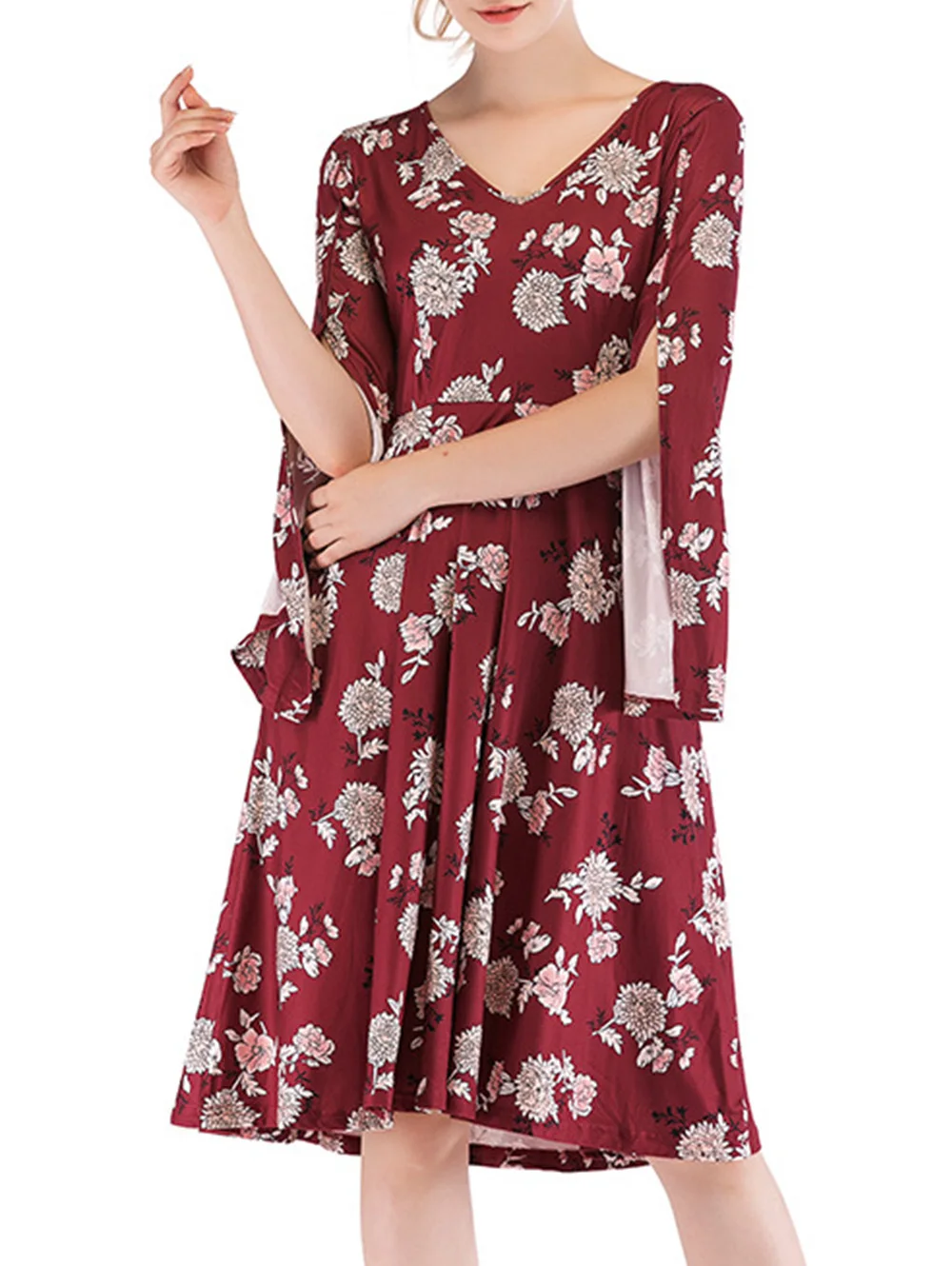 Wipalo женское летнее платье с v образным вырезом длинным рукавом разрезом