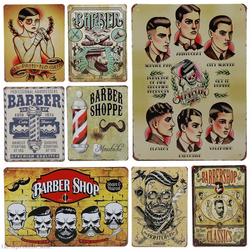

Barber Shop Metal Tin Sign Greaser Art Poster Shabby Plaque Iron Poster Pub Wall Stickers